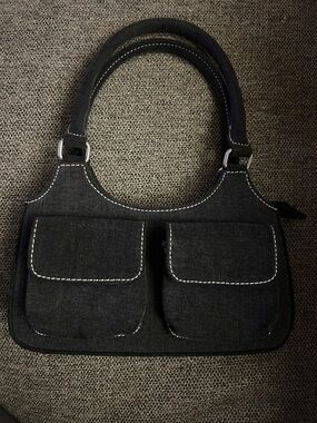 Brandy Melville Black/Dark gray Denim Purse with white stitching like new